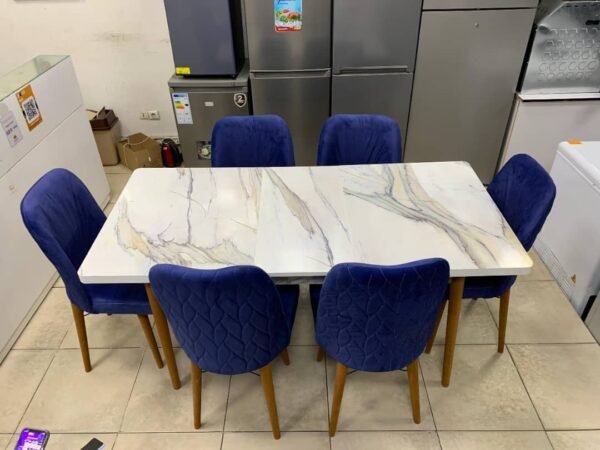 TABLE A MANGER 6PLACES EXTENSIBLE 80X130/80X170 BOIS BLANC BLEU B30